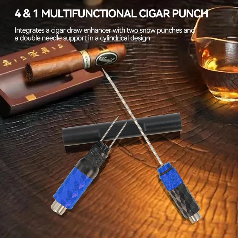 CaLeQi Cigar Punch Cigar Draw Enhancer and Cigar Nubber 4 in 1 The Cigar Punch for All Cigars is a Practical and Essential Cigar Accessories for Cigar Lovers Great Gift for a Man （Black Blue） - Image 2